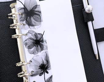 Page Marker for 6 ring planner: A5, B6, Personal, Personal Wide, A6, Pocket (A7) | Insert, Bookmark, Divider, Laminated, floral, black