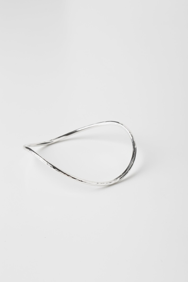 Minimalist jewellery Minimal silver bracelet Sterling silver hammered wave bangle Simple modern jewellery contemporary bracelet