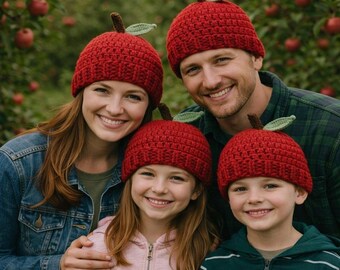 Apple Hat Crochet Fall Apple Orchard Harvest toque baby Photo Shoot prop teacher gift red Macintosh fruit hat