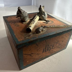 Antique Austrian Cold Painted Bronze Mice Cigarette Box