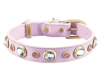Pink Leather Rhinestone Dog Collar, Pink Jeweled Dog Collar