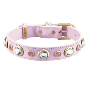 Pink Leather Rhinestone Dog Collar, Pink Jeweled Dog Collar, Crystal Dog Collar, Girl bling collar, Pink Diamond Dog Collar,