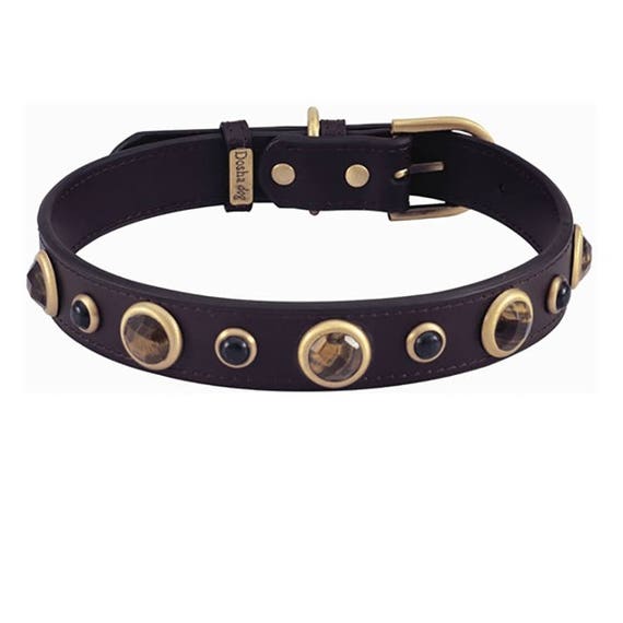 Luxury Brown Leather Dog Collar Designer Dog Collar With Gem 