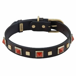 Studded Dog Collar, Rock & Roll Dog Collar, Biker Dog Collar, Leather Dog Collar, Red Jasper Dog Collar, Brown Leather Collar, Biker Dog