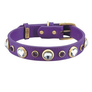 Purple Leather Dog Collar with gems, Dog Collar with Rhinestones, Designer Jeweled Dog Collar, Purple Leather Dog Collar with Bling