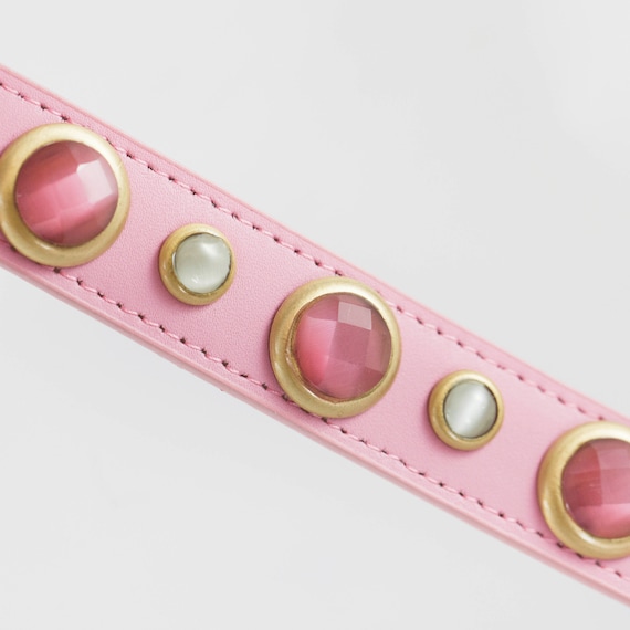 Pink Leather Dog Collar with Jewels, Pink Designer Dog Collar, Luxury pink dog collar,  Fancy Dog Collar, Girly Dog Collar