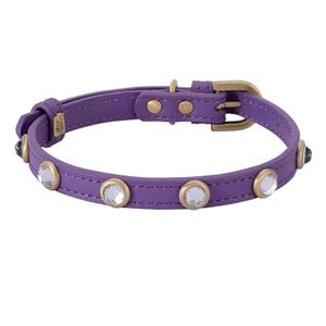 Teacup Purple Dog Collar, Purple Leather Dog Collar, Crystal Dog Collar, Jeweled Dog Collar, Mini Dog Collar, Soft leather dog collar