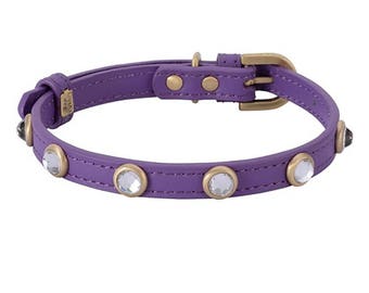 Teacup Purple Dog Collar, Purple Leather Dog Collar, Crystal Dog Collar, Jeweled Dog Collar, Mini Dog Collar, Soft leather dog collar