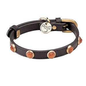 Brown Leather Dog Collar with Gold, Gemstone Dog Collar, Small Dog Collar, Soft Leather Dog Collar, Designer Brown Collar with gems