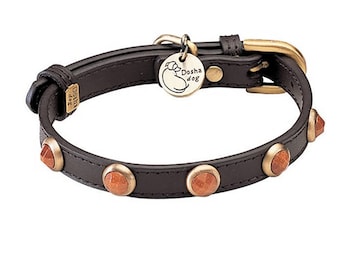 Brown Leather Dog Collar with Gold, Gemstone Dog Collar, Small Dog Collar, Soft Leather Dog Collar, Designer Brown Collar with gems