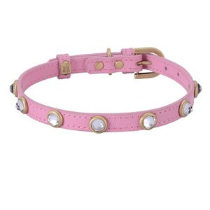 Designer roze strass halsband, prinses halsband, mooie roze leren halsband, luxe kleine halsband, handgemaakte halsband