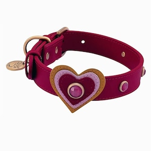 Luxury Heart Dog Collar, Red Heart Dog Collar, Gemstone Red Dog Collar, Designer Dog Collar, Red Leather Dog Collar, Cute Dog Collar