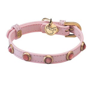 Pink Leather Cat Eye Dog Collar, Small Pink Collar, Girl Dog Collar, Gemstone Dog Collar, Teacup Dog Collar, Designer Collar