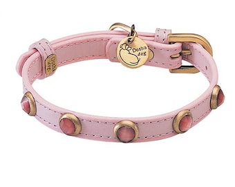 Pink Leather Cat Eye Dog Collar, Small Pink Collar, Girl Dog Collar, Gemstone Dog Collar, Teacup Dog Collar, Designer Collar