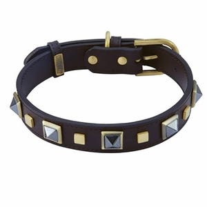 Studded Dog Collar, Rock & Roll Dog Collar, Biker Dog Collar, Hematite Dog Collar, Spike Dog Collar, Brown Leather Dog Collar, Biker Dog