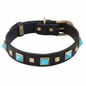 Studded Dog Collar, Rock & Roll Dog Collar, Biker Dog Collar, Leather Dog Collar, Turquoise Dog Collar, Brown Leather Dog Collar, Biker Dog