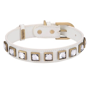 Designer Dog Collar, White Rhinestone Dog Collar, Diamond Dog Collar, White Leather Dog Collar, White Dog Collar, Bling Dog Collar
