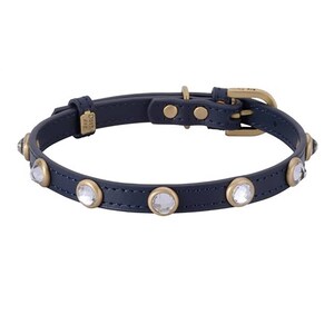 Navy Leather Dog Collar, Boy Bling Dog Collar, Rhinestone Dog Collar, Luxury Navy Dog Collar, Small Dog Collar, Designer Boy Collar
