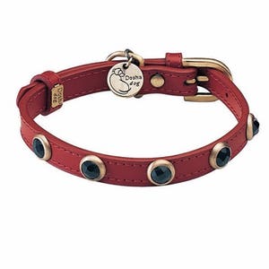 Red leather collar, Gemstone Dog Collar, Onyx Dog Collar, Small Dog Collar, designer red leather dog collar, Christmas dog collar