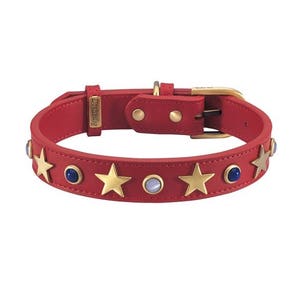 Patriotic red dog collar, Red dog collar with stars, Fourth of July Dog Collar, Independence Day Dog Collar, red white and blue dog collar