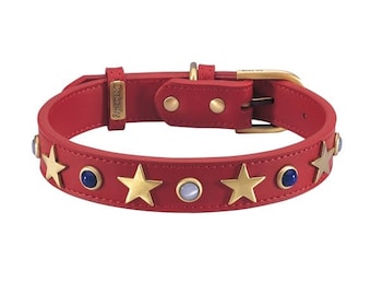 Patriotic red dog collar, Red dog collar with stars, Fourth of July Dog Collar, Independence Day Dog Collar, red white and blue dog collar