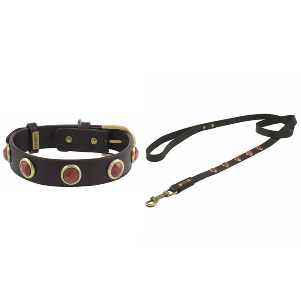 Brown Leather Dog Collar With Stones Luxury Brown Leather Etsy