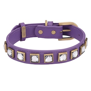 Purple leather Rhinestone Dog Collar, Dog Collar with diamonds, Bling Dog Purple Collar, Fashion collar, Luxury Leather Collar