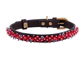 Beaded Dog Collar, teacup dog collar, Mini leather Dog Collar, Bling Dog Collar, Jeweled Dog Collar, Petite Dog Collar, Dog Jewelry