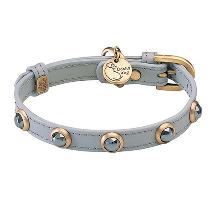 Gray Leather Dog Collar with gemstones, Luxury gray dog collar, Gemstone Dog Collar, Hematite Dog Collar, Cool Dog Collar