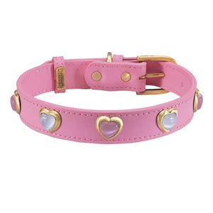 Pink Leather Heart Dog Collar, Valentine&#39;s Dog Collar, Designer heart dog collar, Heart Gems Dog Collar, Heart Dog Collar, Pink Collar