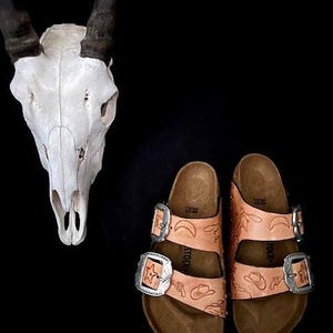 Big Buckle Hand Tooled Leather Sandals