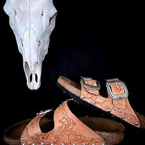 Hand Tooled Sandals Using Authentic Soles