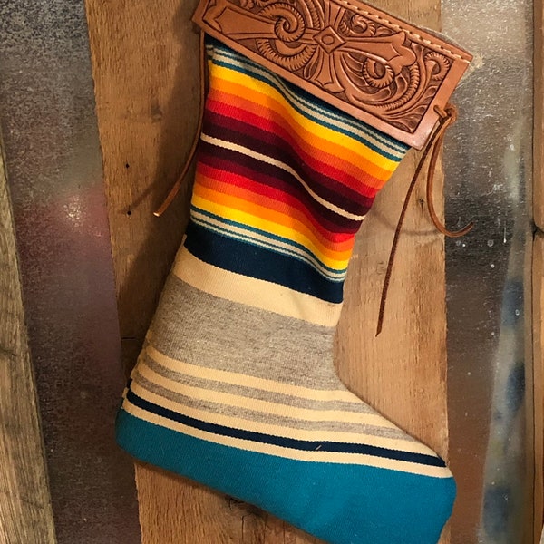 Christmas Stocking Serape with Hand Tooled Top