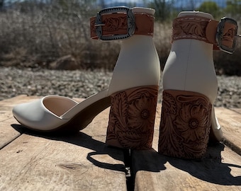 Hand Tooled Block Heels