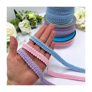 Galon d'ameublement en ganse pastel, 15 mm / 5/8" Galon enroulé bleu clair, rose ou lilas pour les meubles de chambre d'enfant et la décoration intérieure - 1 m 3 m 5 m
