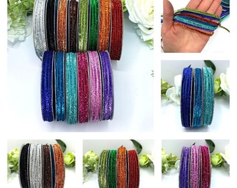 Metallic velvet glitter ribbon, 5mm - 3/16 inch - sparkly trim for sewing, quilting, jewellery and gift wrapping