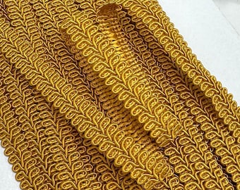 Passamaneria per tappezzeria con treccia dorata da 12 mm, con bordo a volute - da 1 a 5 metri
