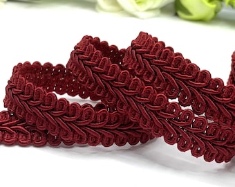 Bordowa, marszczona taśma ozdobna, tapicerka i dekoracja wnętrz (15 mm / 5/8")