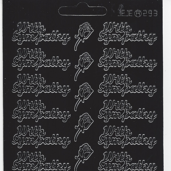 With Sympathy Sticker Sheet - Black Peel Off Stickers - Funeral Card Embellishment - Handmade Card Mourning Card Embellishment