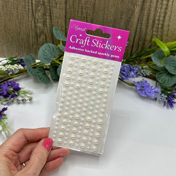 Stick on Ivory Pearls - sizes 3mm & 6mm x 136 Pieces - Adhesive Backed Pearls - Peel Off Pearls - Wedding Embellishment - Scrapbook - Cards