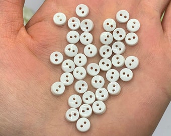 Tiny white Buttons, 6mm round 2 hole small white buttons, doll making embellishment