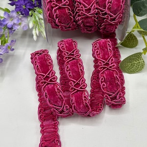 Raspberry Pink velvet trim luxury chenille braid for dressmaking, upholstery, lampshades, furniture and home decor -5/8&quot; 16mm wide