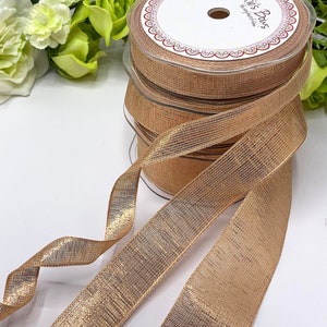 Fita de ouro rosa com borda de arame, malha metálica, 3 larguras, fita para buquê de casamento, decoração para árvore de Natal