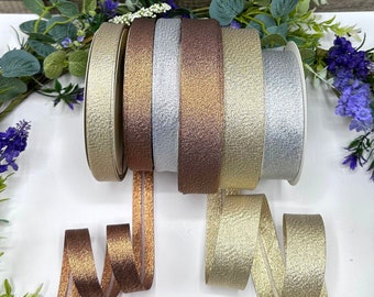 Ribete de cinta al bies de lamé metálico, dorado, plateado, cobre/bronce - Anchos de 18 mm o 30 mm - Incrementos de 1 m, 3 m y 5 m