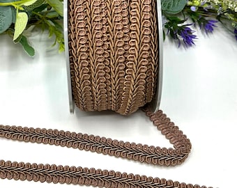 Copper Brown Scrolled Gimp Braid, 15mm Upholstery Trim