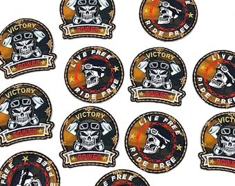 Embroidered Skull Biker Patch, Iron-On Applique