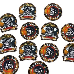 Iron on Biker patches, embroidered skull badges for jackets, clothes and home decor, 2 designs to choose from