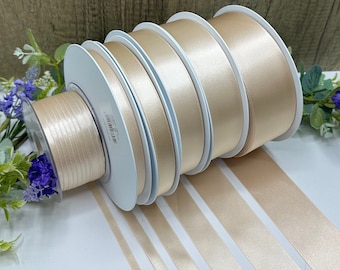 Cream double sided satin ribbon, RECYCLED eco friendly trim for weddings, anniversary gifts - 7 widths in 1m to 20m increments