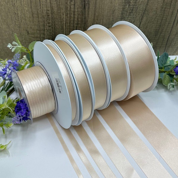 Cream double sided satin ribbon, RECYCLED eco friendly trim for weddings, anniversary gifts - 7 widths in 1m to 20m increments