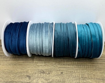 Cordoncino in velluto blu, nastro con inserto flangiato per cuscini, tende e tappezzeria - 7 mm
